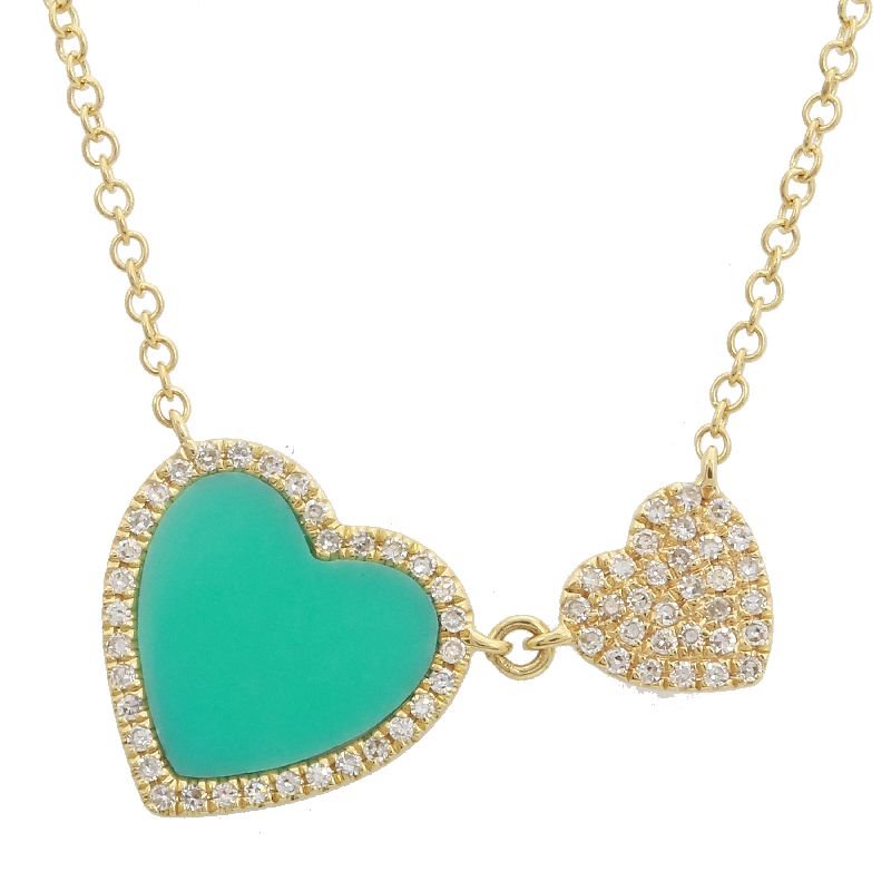 14K Yellow Gold Turquoise Double Heart Necklace