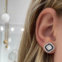 Load image into Gallery viewer, 14K White Gold Diamond &amp; Baguette Sapphire Studs
