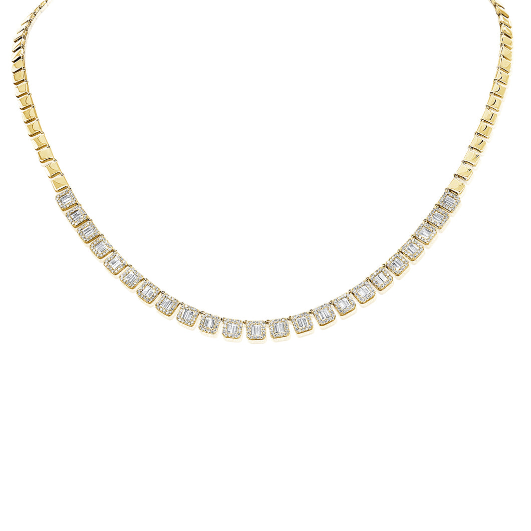 14K Gold Square Diamonds Necklace