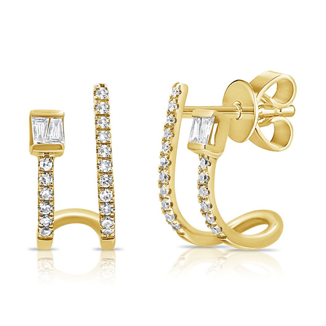 14K Gold Diamond and Baguette double cage