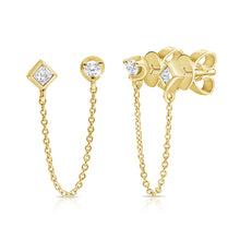 Load image into Gallery viewer, 14K Gold Double (Hole to Hole) Diamond Chain Studs
