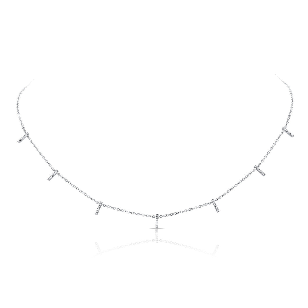 14K White Gold Diamond Hanging Bar Necklace