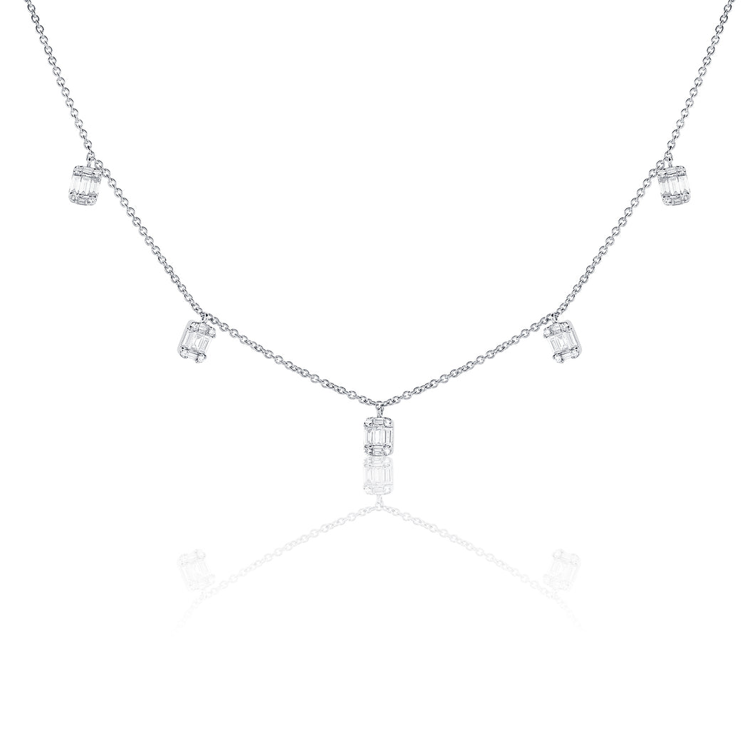 14K Gold Diamond Multi Baguette Necklace