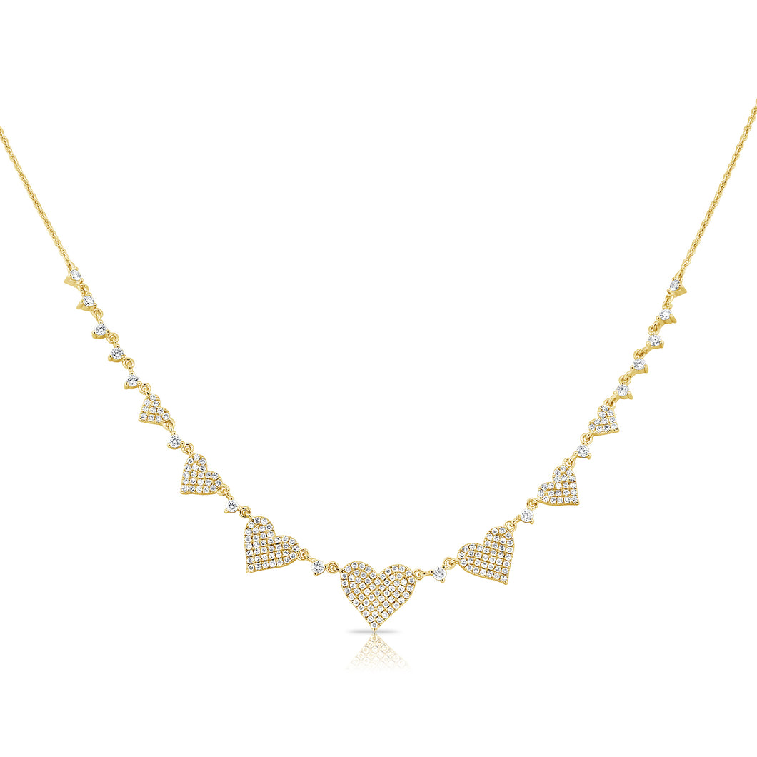 14K Gold Diamond Graduated Heart Necklace
