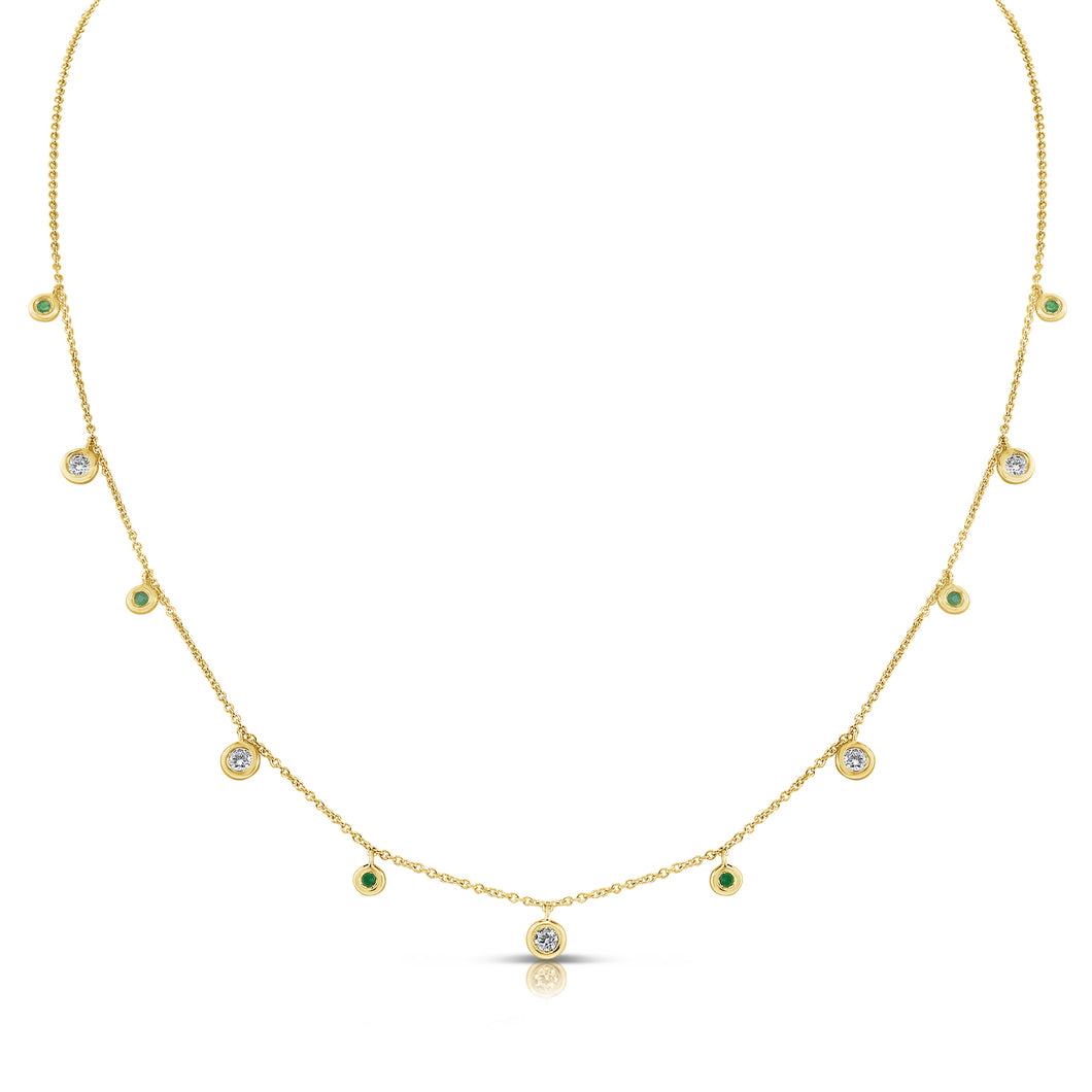 14K Yellow Gold Emerald And Diamond Necklace