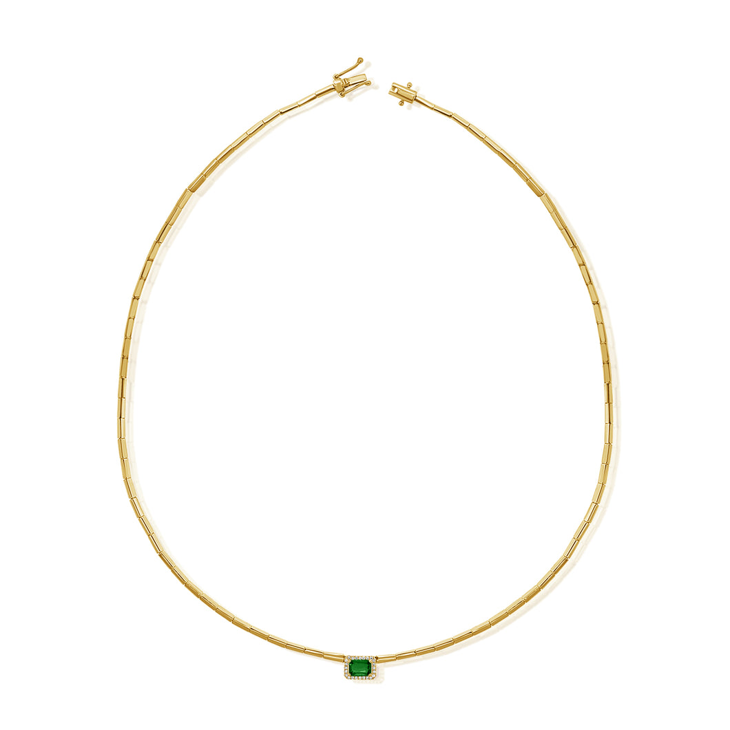 14K Gold Emerald Solitaire Diamond Necklace
