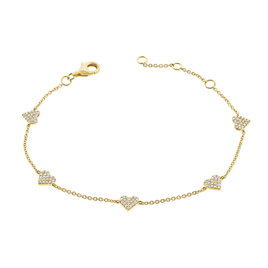 14K Gold Diamond Multi Hearts Bracelet