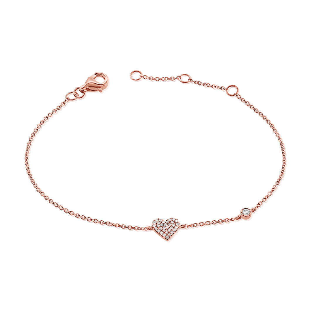 14K Rose Gold Diamond Heart Bracelet