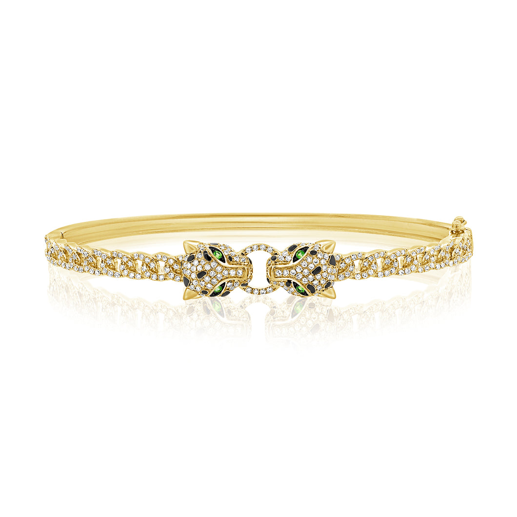 14K Gold Diamond Panther Bangle