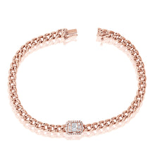 Load image into Gallery viewer, 14K Gold Cuban Link with Baguette Diamond Bracelet
