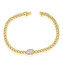 Load image into Gallery viewer, 14K Gold Cuban Link with Baguette Diamond Bracelet
