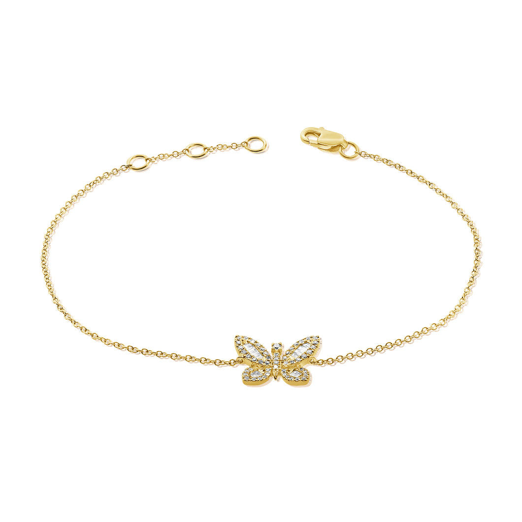 14K Gold Diamond Baguette Butterfly Bracelet