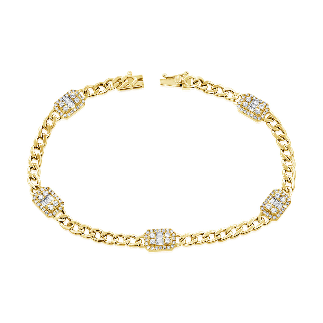 14K Gold Diamond Baguette Bracelet