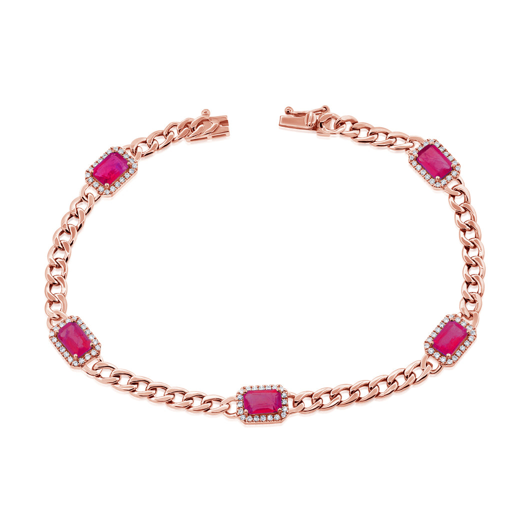 14K Rose Gold Ruby Charm Cuban Link Bracelet