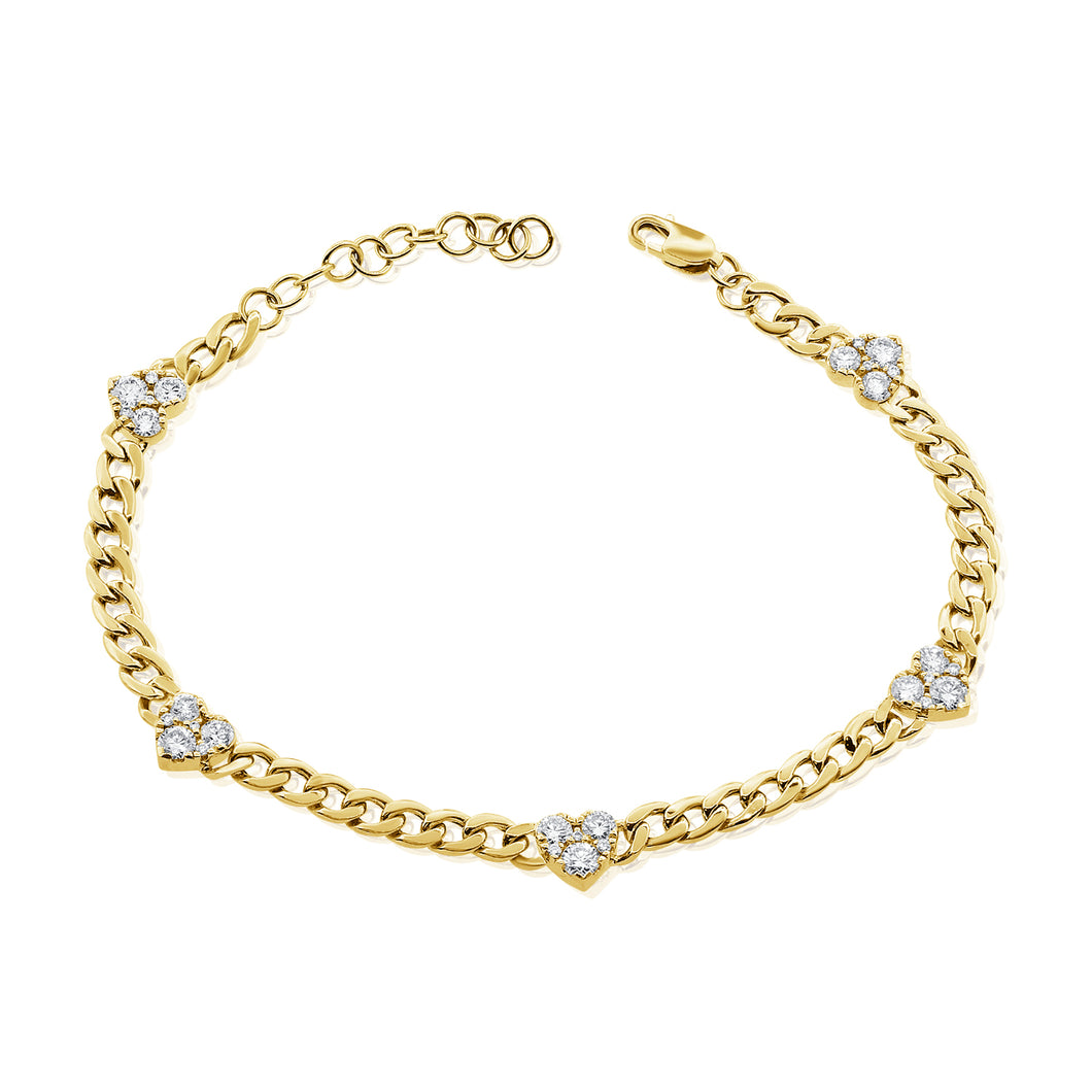 14K Yellow Gold Chain Link & Diamond Heart Bracelet