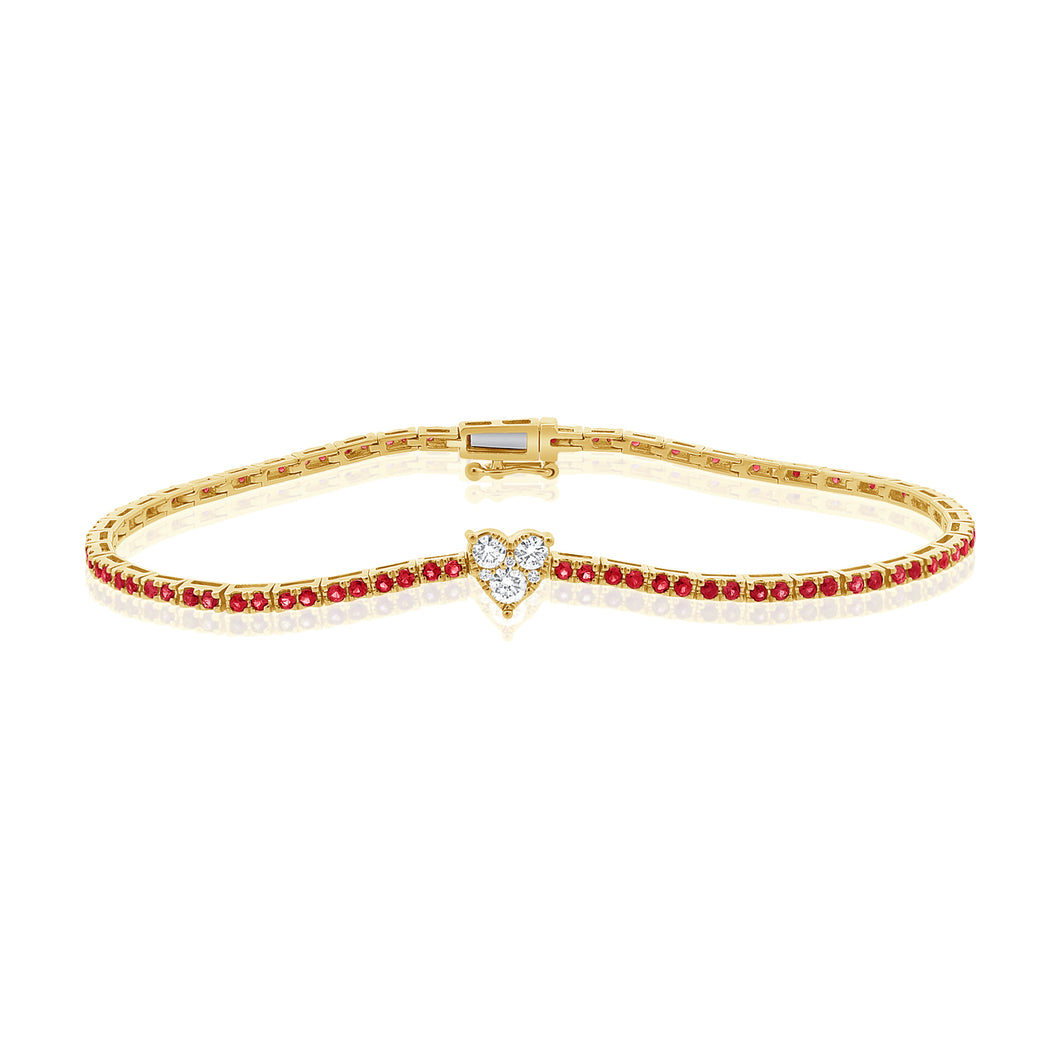 14K Gold Ruby Diamond Heart Tennis Bracelet