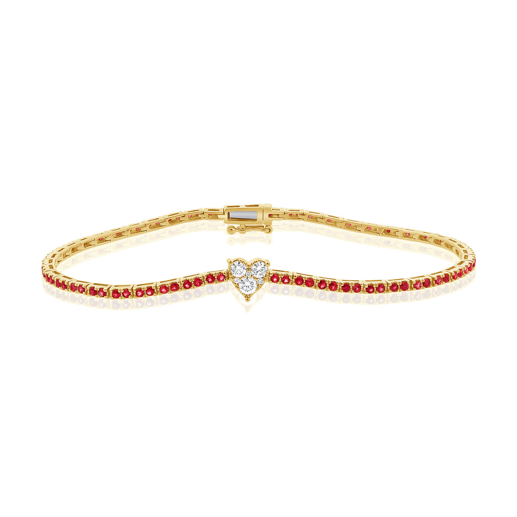 14K Gold Ruby Diamond Heart Tennis Bracelet