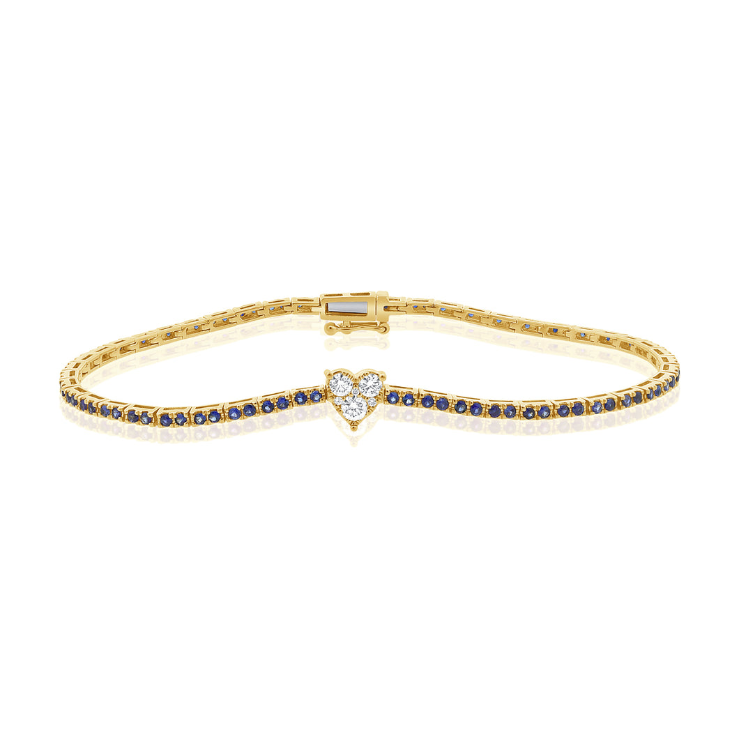 14K Gold Sapphire Diamond Heart Tennis Bracelet