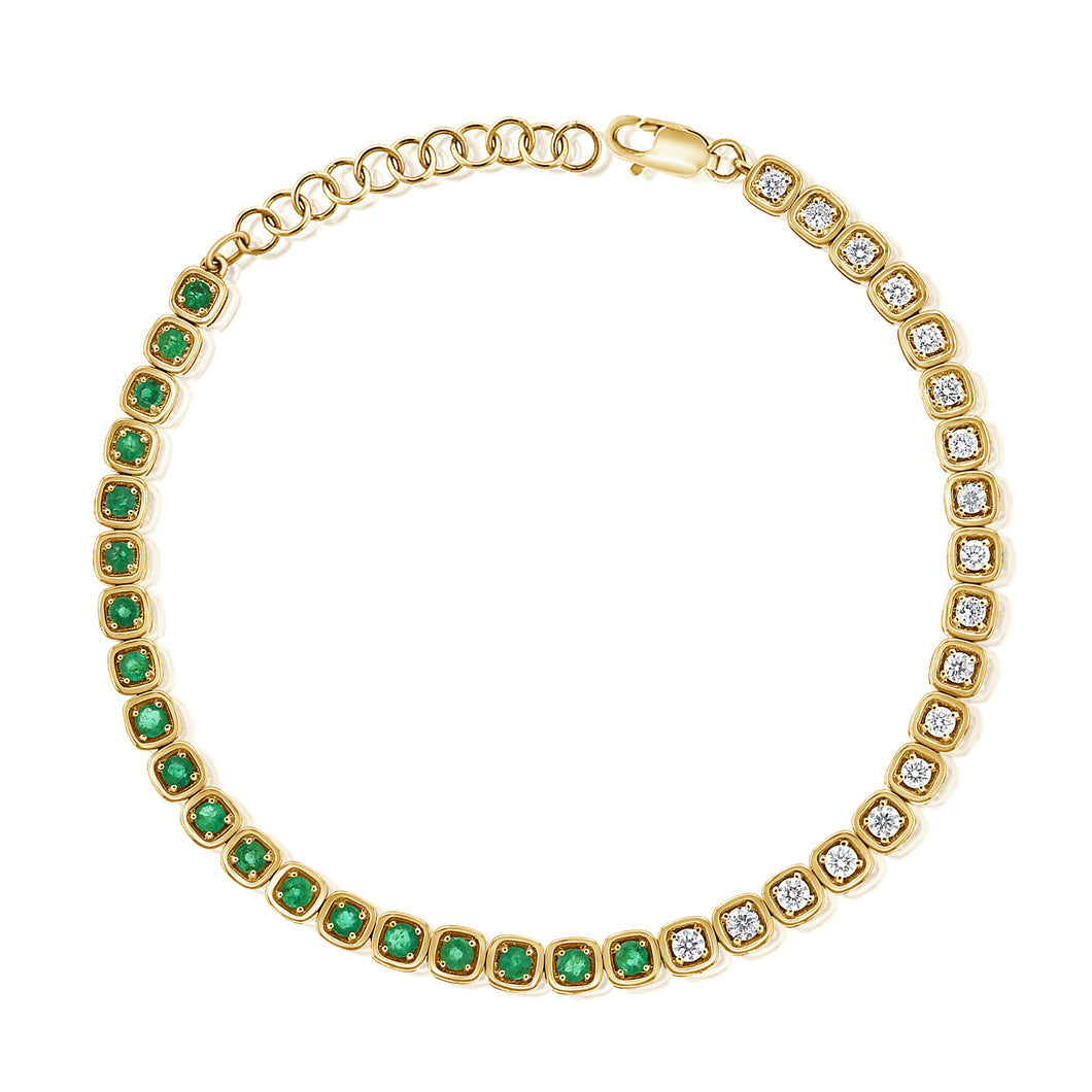 14K Gold Diamond and Emerald Bezel Tennis Bracelet