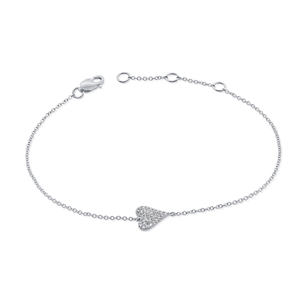 14K Gold Diamond Mini Elongated Sideways Heart Bracelet