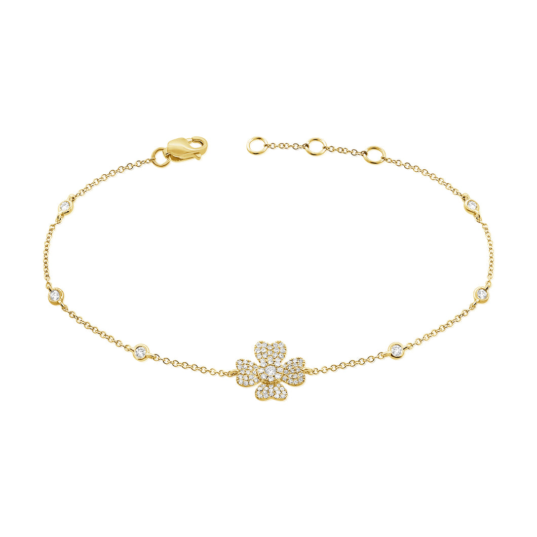 14K Gold Diamond Flower and Bezel Bracelet