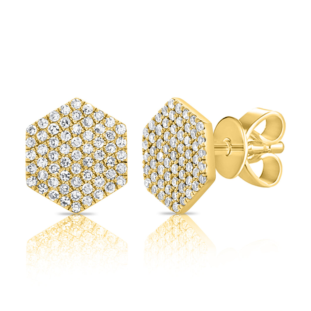 14K Gold Medium Diamond Hexagon Earrings