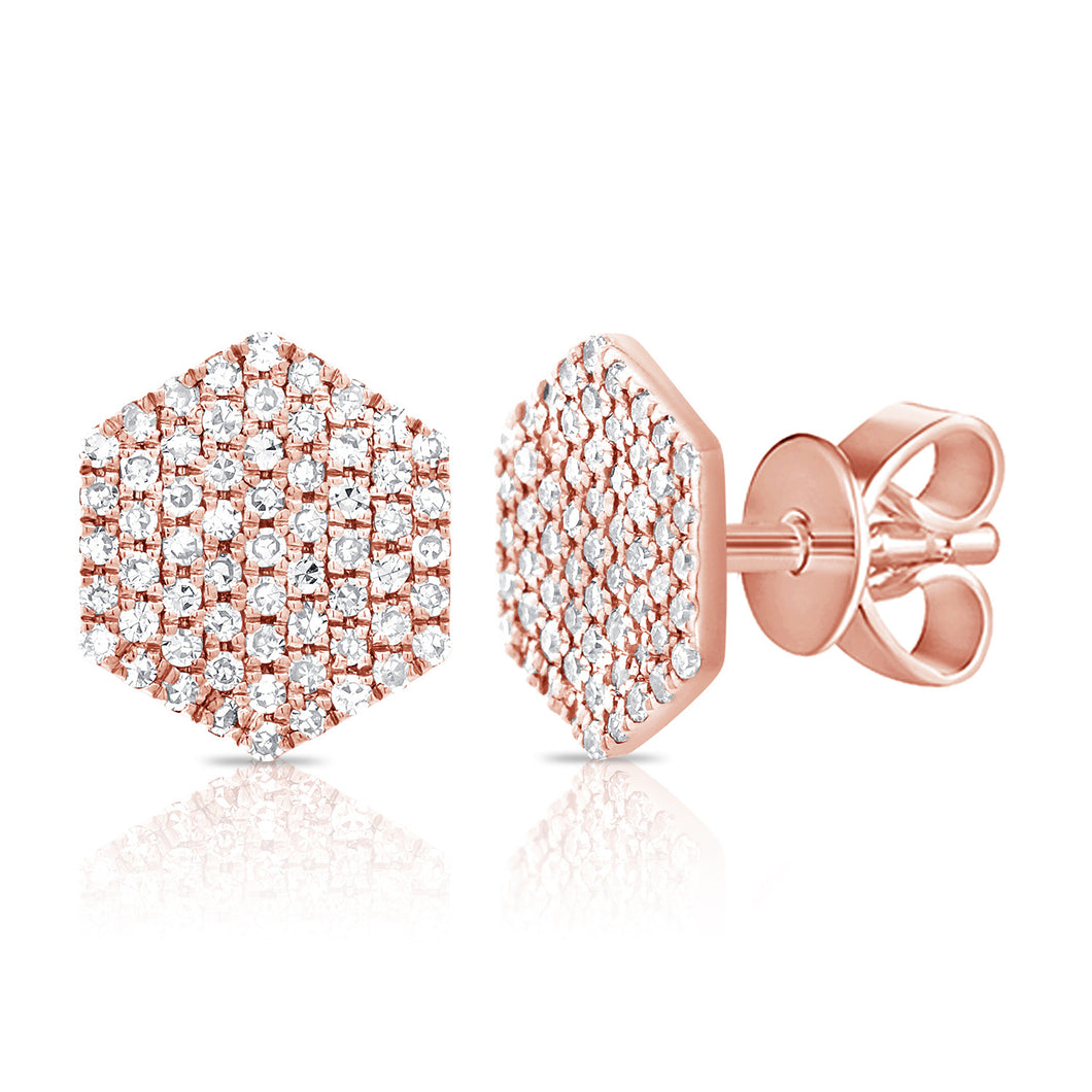 14K Gold Diamond Medium Hexagon Stud Earrings