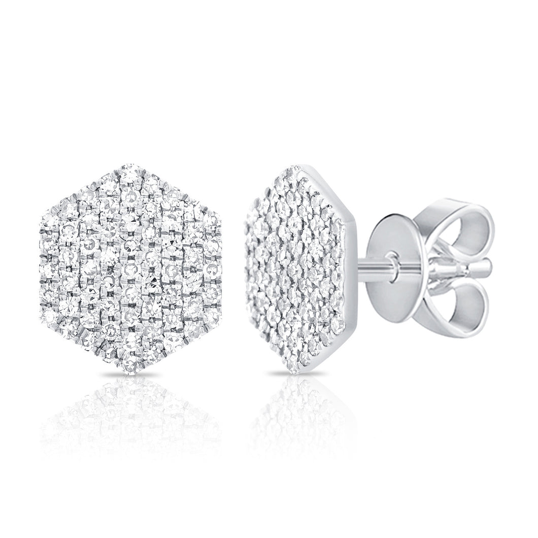 14K Gold Diamond Medium Hexagon Stud Earrings