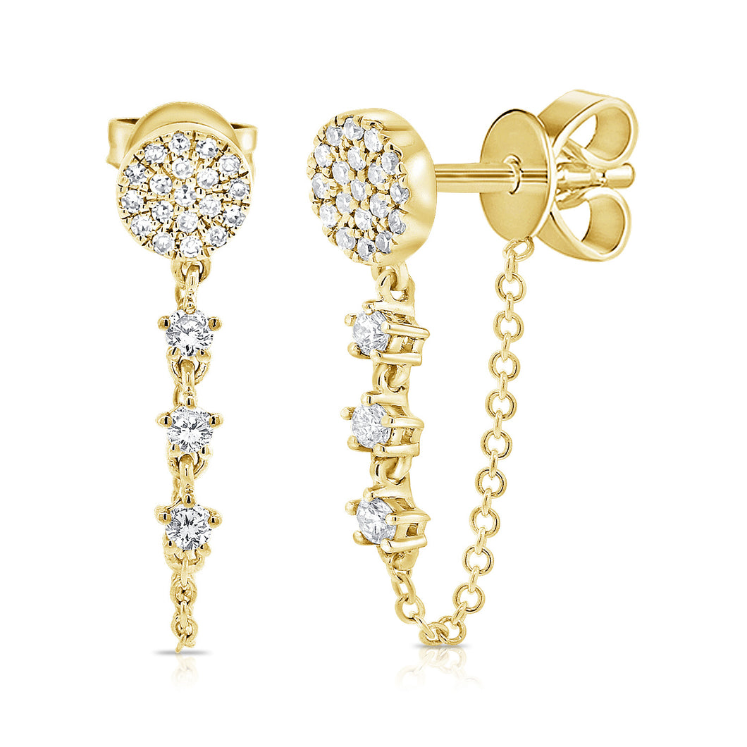 14K Gold Diamond Circle and Diamond Chain Earrings