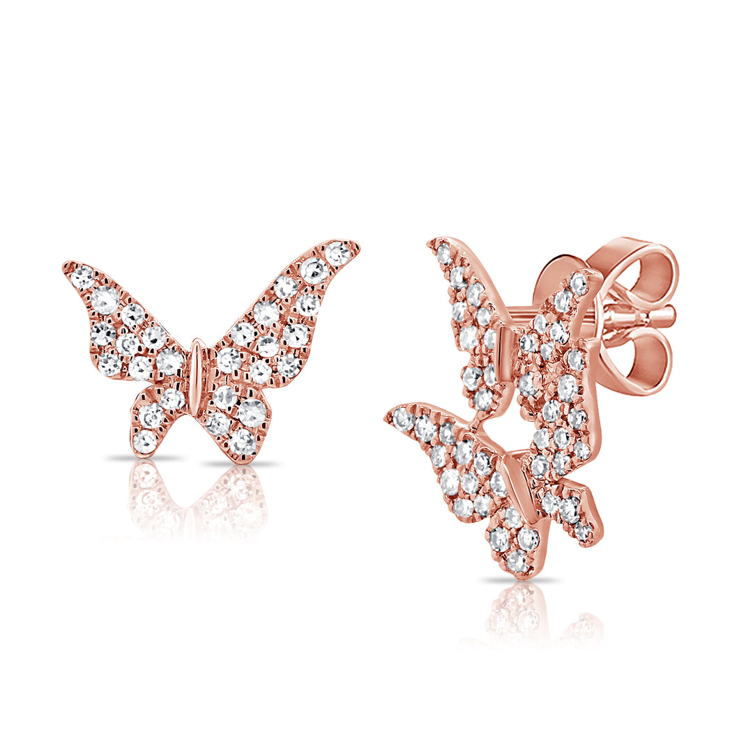 14K Gold Diamond Asymmetrical Butterfly Earrings