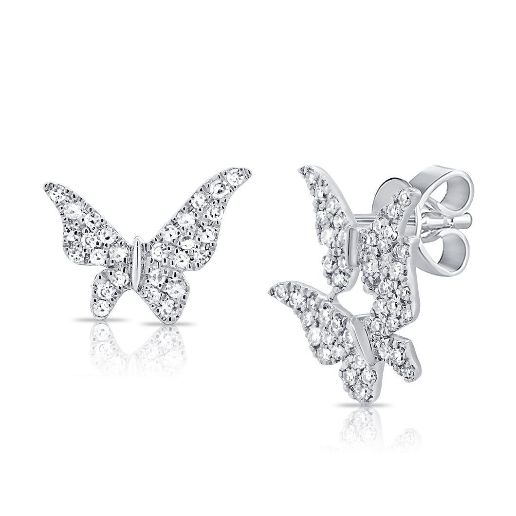 14K Gold Diamond Asymmetrical Butterfly Earrings