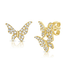 Load image into Gallery viewer, 14K Gold Diamond Asymmetrical Butterfly Earrings
