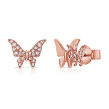 Load image into Gallery viewer, 14K Gold Half Diamond Double Butterfly Studs
