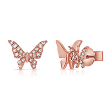 Load image into Gallery viewer, 14K Gold Diamond Double Butterfly Studs
