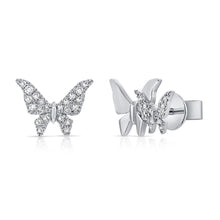 Load image into Gallery viewer, 14K Gold Half Diamond Double Butterfly Studs
