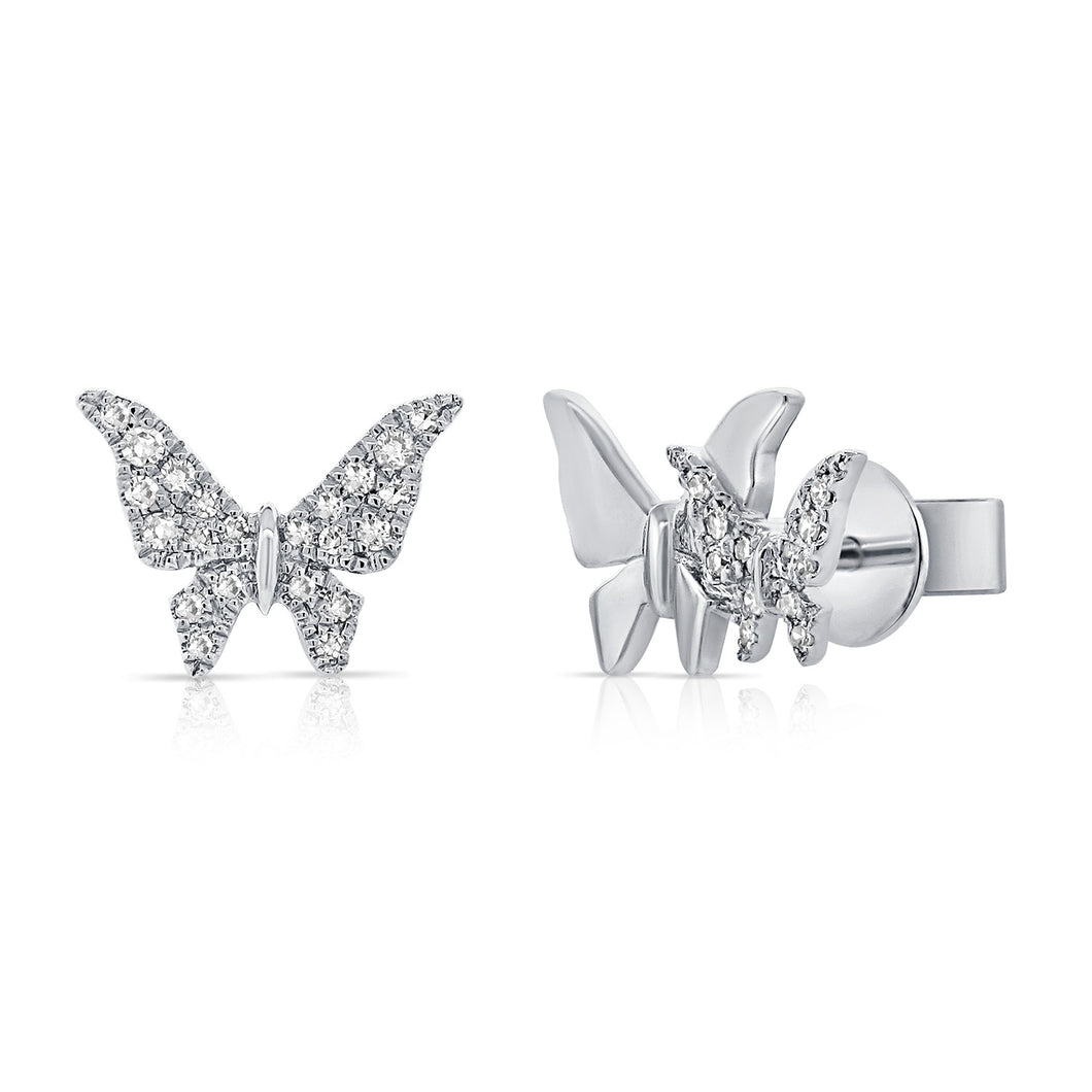 14K Gold Half Diamond Double Butterfly Studs