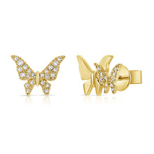 Load image into Gallery viewer, 14K Gold Half Diamond Double Butterfly Studs

