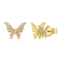 Load image into Gallery viewer, 14K Gold Diamond Double Butterfly Studs
