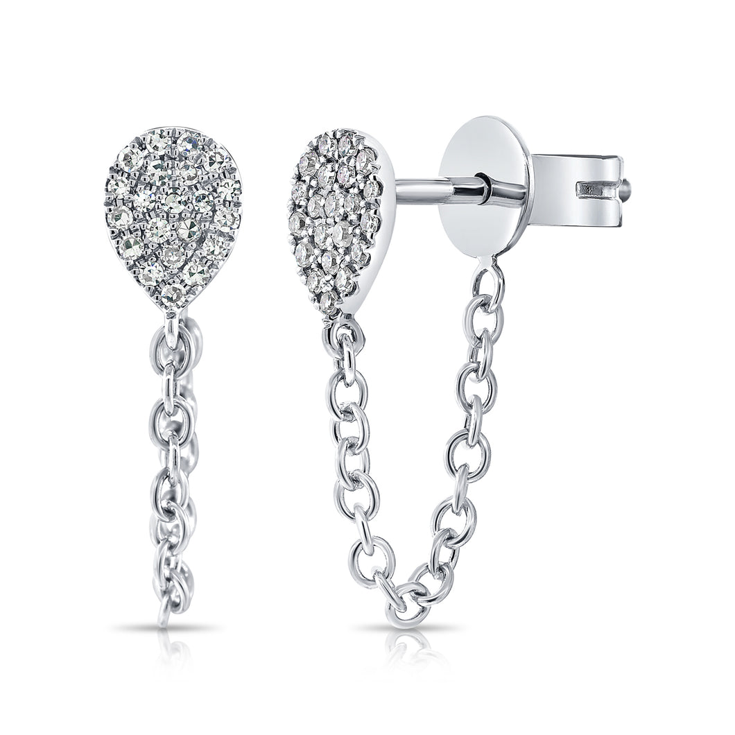 14K Gold Diamond Teardrop Chain Stud Earrings