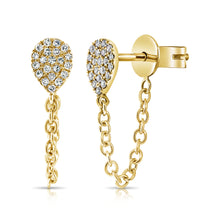 Load image into Gallery viewer, 14K Gold Diamond Teardrop Chain Stud Earrings
