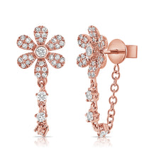 Load image into Gallery viewer, 14K Gold Diamond Flower with Diamond Chain Earrings
