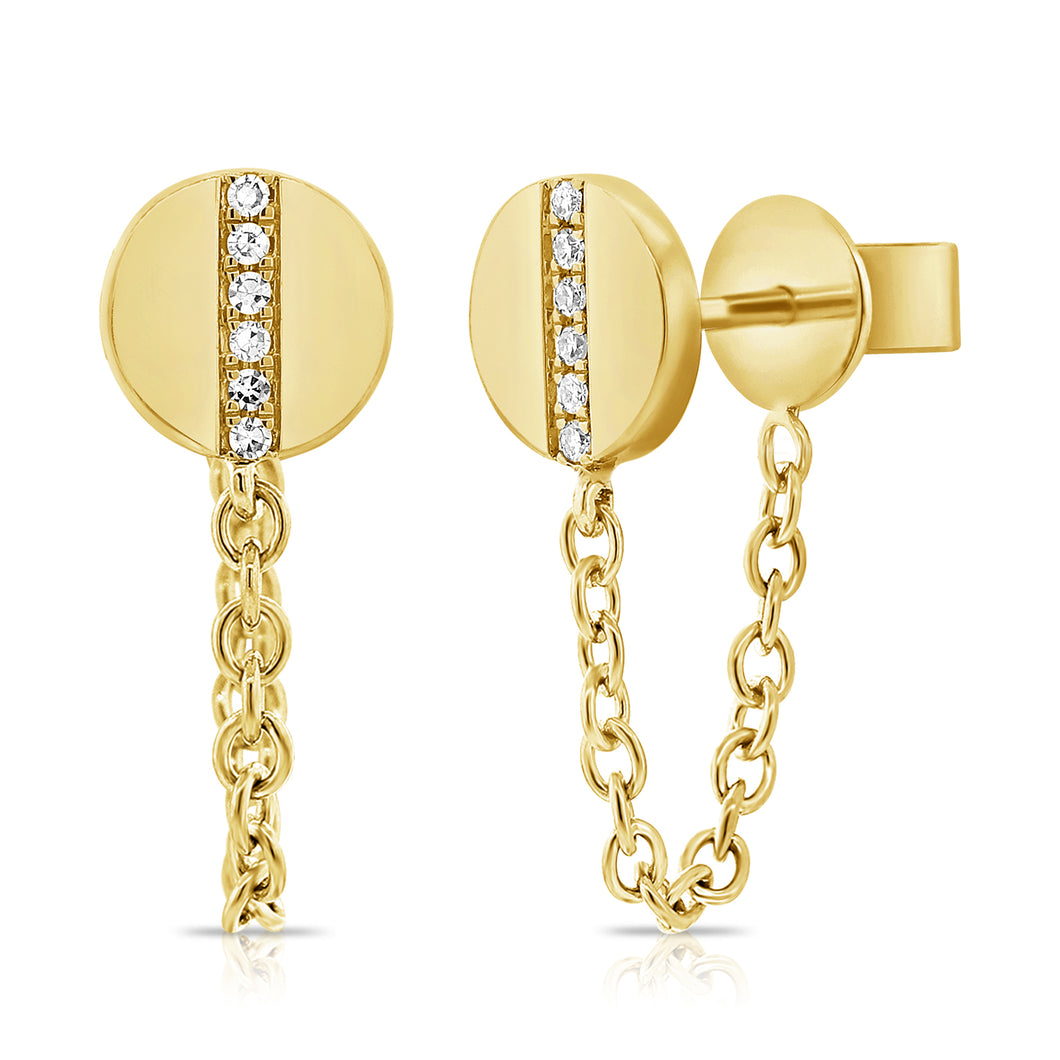 14K Gold Circle Diamond Chain Earrings