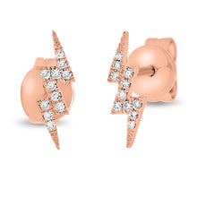 Load image into Gallery viewer, 14K Gold Diamond Lightning Bolt Studs
