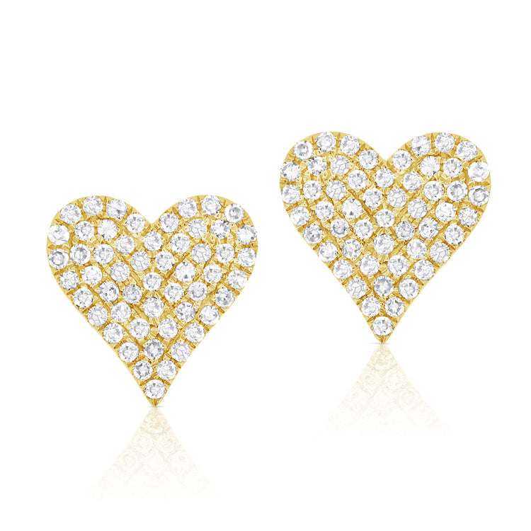 14K Gold Diamond Large Heart Studs