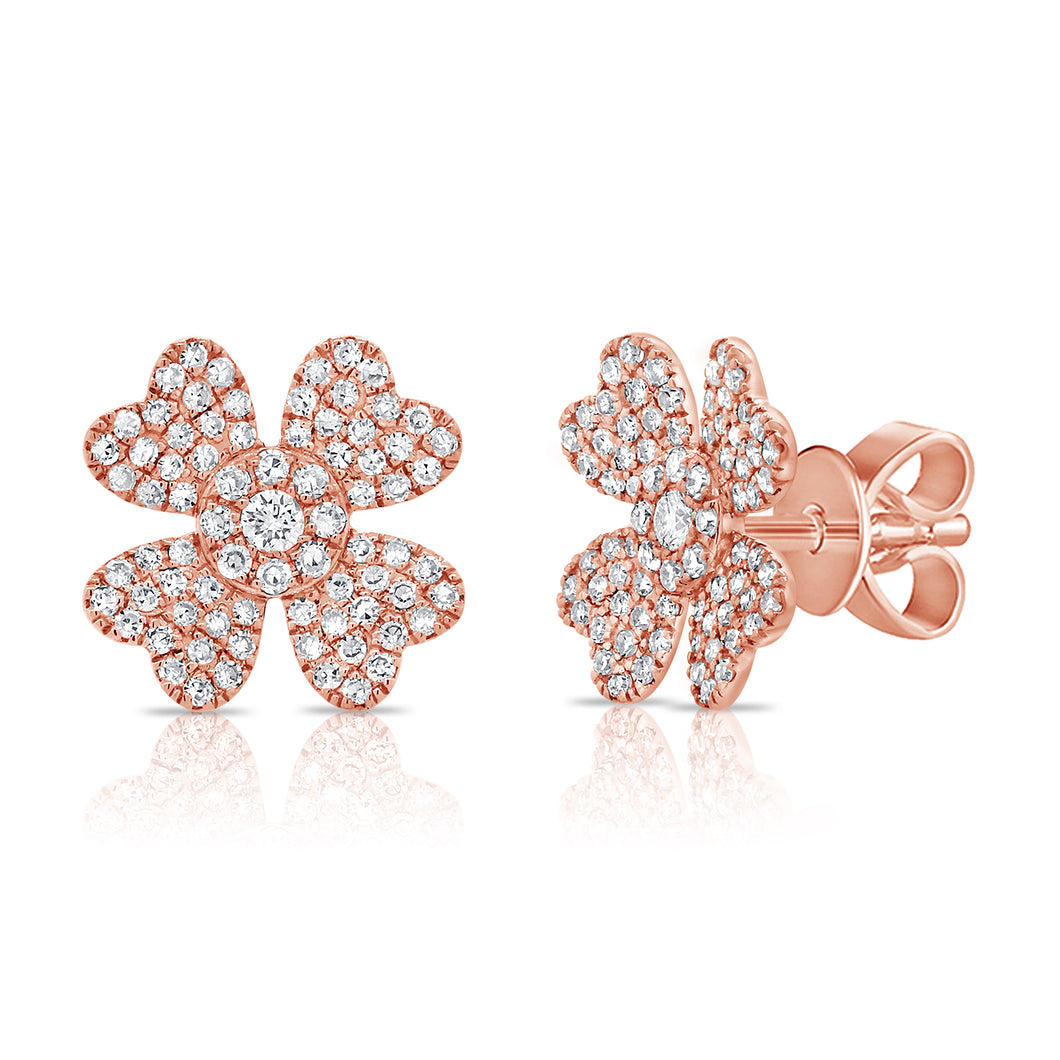 14K Gold and Diamond Small Clover Studs