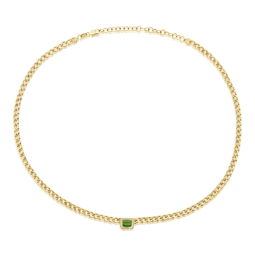 14K Gold Diamond Emerald Chain Link Necklace