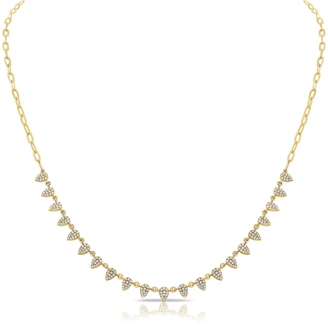 14K Gold Illusion Diamond Teardrops and Paperclip Chain Necklace