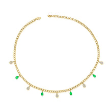 Load image into Gallery viewer, 14K Gold Multi Diamond And Emerald Necklace
