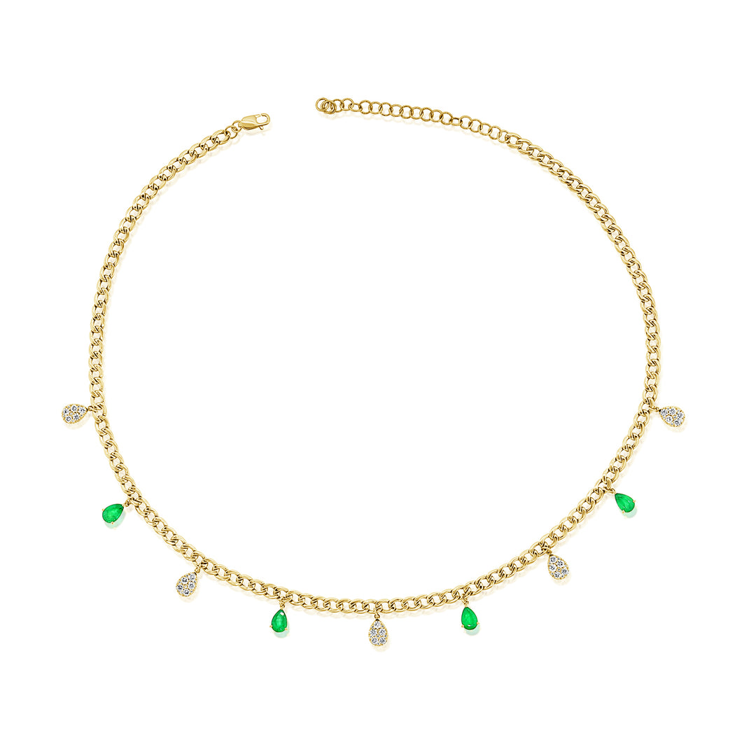 14K Gold Multi Diamond And Emerald Necklace