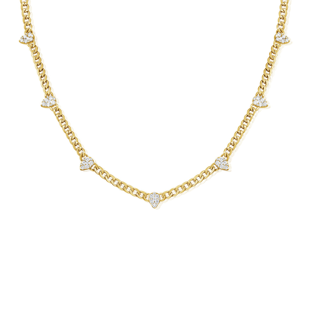 14K Yellow Gold Cuban Link Diamond Pear Necklace